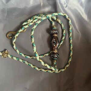 Competition Handmade Beaded Kangaroo Leather Green and Gold Dog Lead